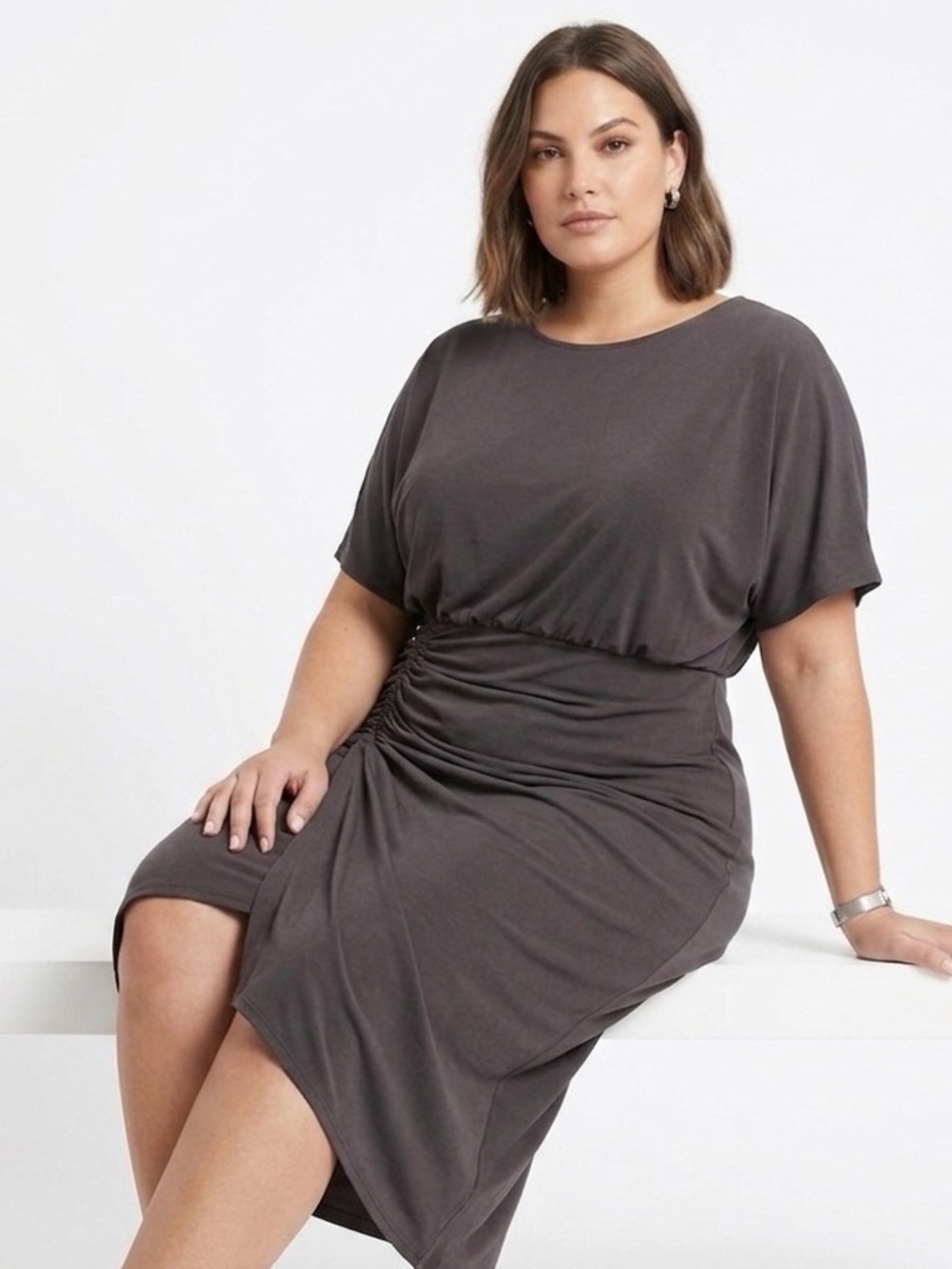 Rabbit Rabbit Rabbit Charcoal Ruched Midi Dress - Picture 3 of 6